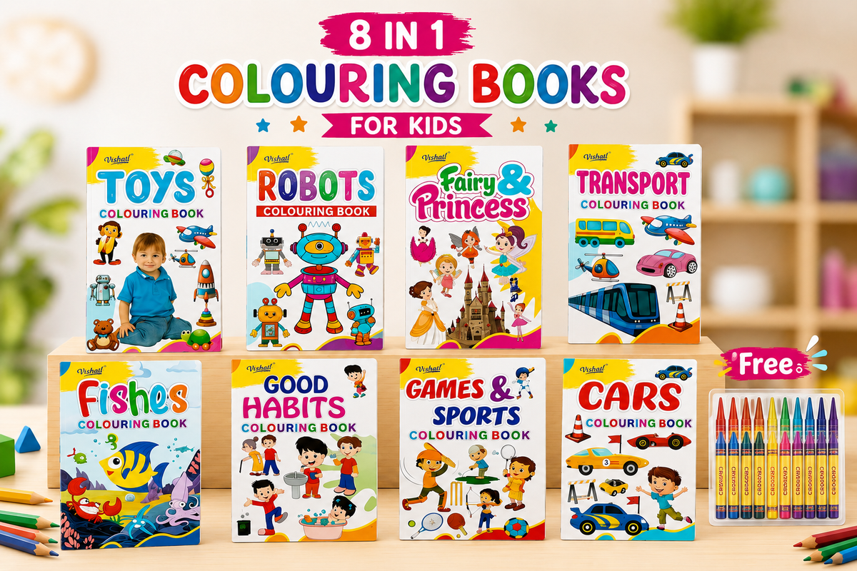 8-in-1 Kids Colouring Book Set with Free Crayons