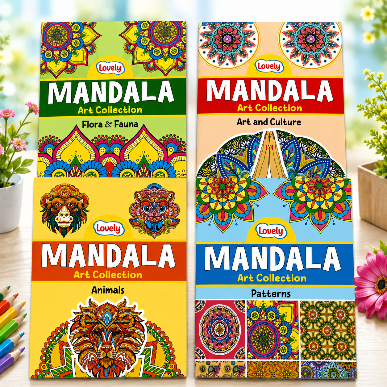 Lovely small Mandala Art Collection – Creative Coloring Books Set for Kids & Adults (Set of 4)