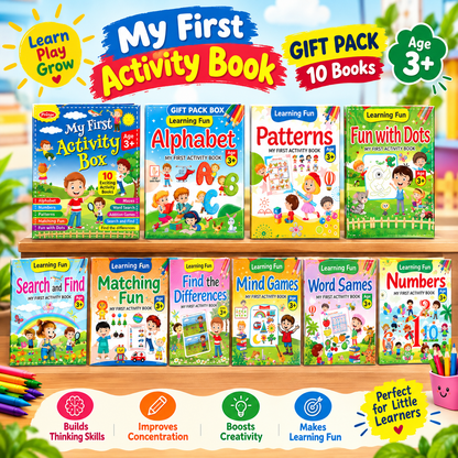 My First Activity Box – 10 Books Set for Kids | Alphabet, Numbers, Puzzles, Mazes, Matching & More | Learning Activity Books for Ages 3+