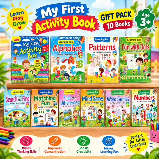 My First Activity Box – 10 Books Set for Kids | Alphabet, Numbers, Puzzles, Mazes, Matching & More | Learning Activity Books for Ages 3+