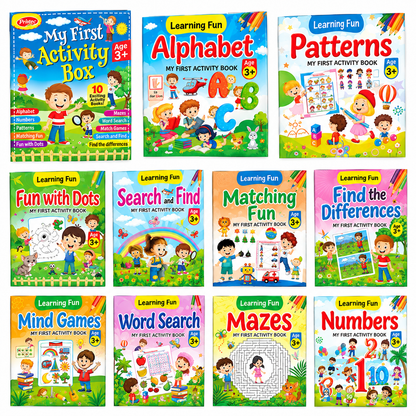 My First Activity Box – 10 Books Set for Kids | Alphabet, Numbers, Puzzles, Mazes, Matching & More | Learning Activity Books for Ages 3+