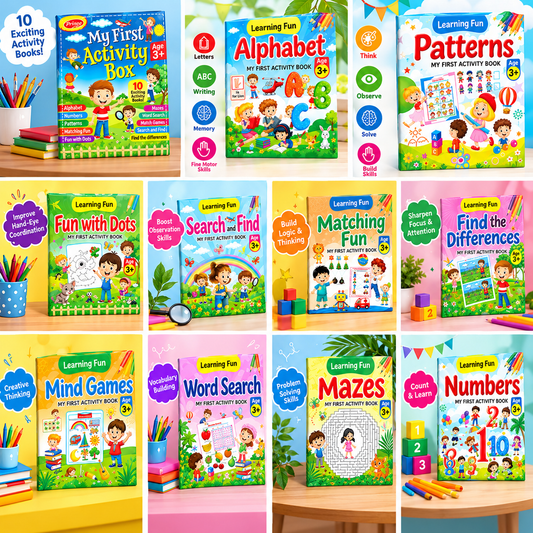 My First Activity Book Set for Kids – 10 Exciting Learning Activity Books | Alphabet, Numbers, Mazes, Matching, Patterns, Word Search & More | Age 3+