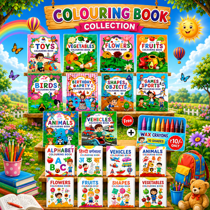 Ultimate 16-Book Colouring Book Collection Set for Kids (Includes Free 10-Shade Wax Crayons)